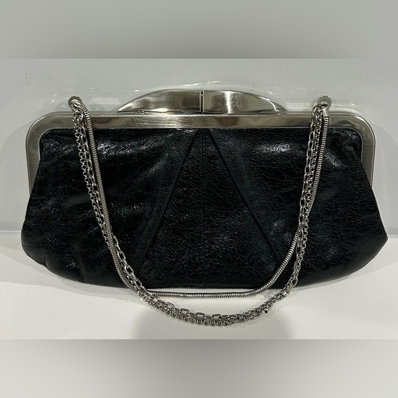 HOBO Black Leather Clutch with Silver Chain handbag - Picture 1 of 7